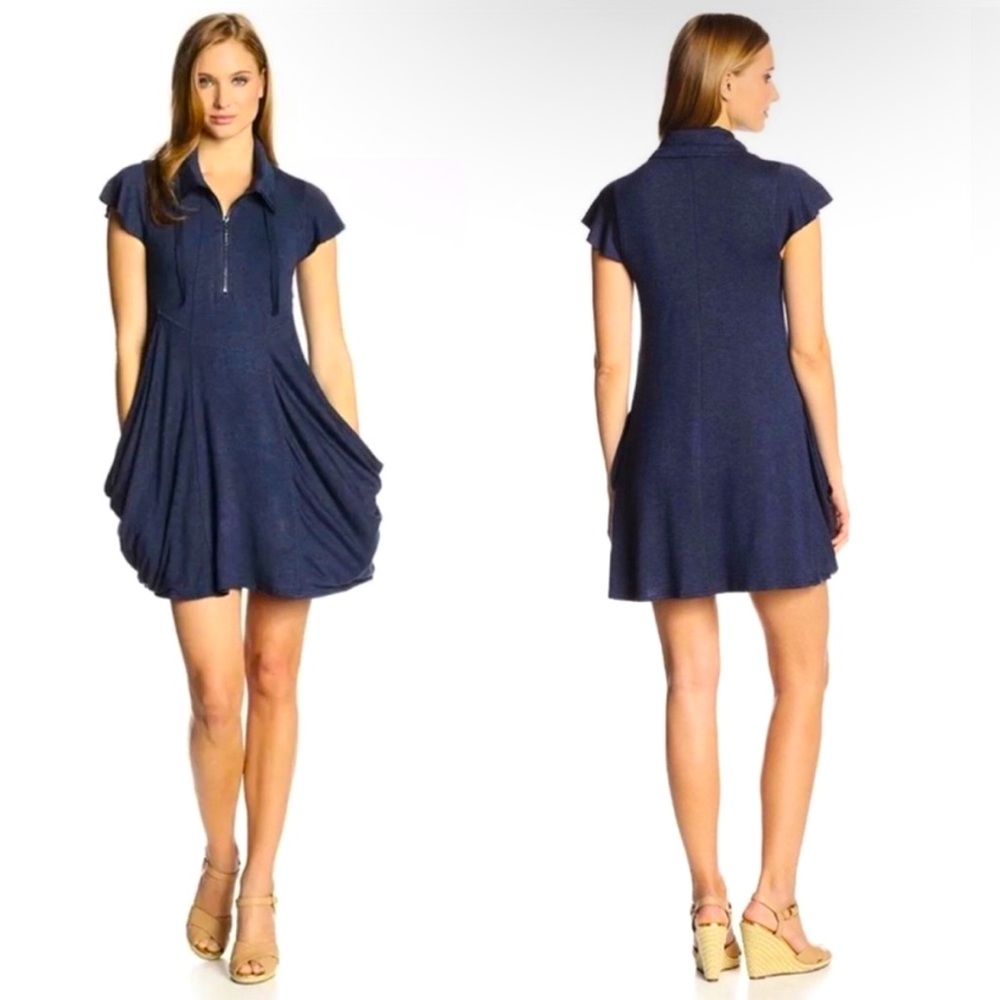 Philosophy Navy Blue Zip Casual Mesh Dress Petite Medium PM‎